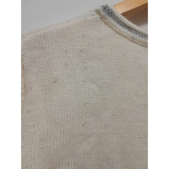 Vintage Womens 3D Santa And Reindeer Holiday Christmas Sweater Ivory Size L - Picture 11 of 11